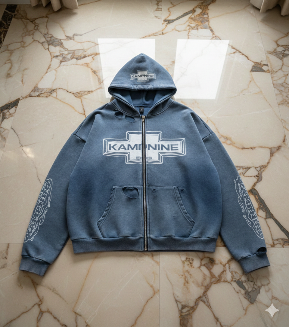 Distressed Navy Blue Cross Hoodie